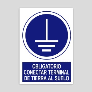 Cartel de obligatorio conectar terminal de tierra al suelo