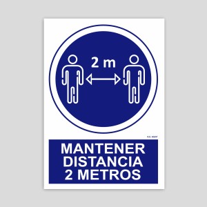 Mandatory sign to maintain a distance of 2 meters