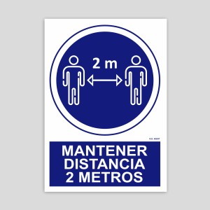 Cartell d'obligatori mantenir distància 2 metres