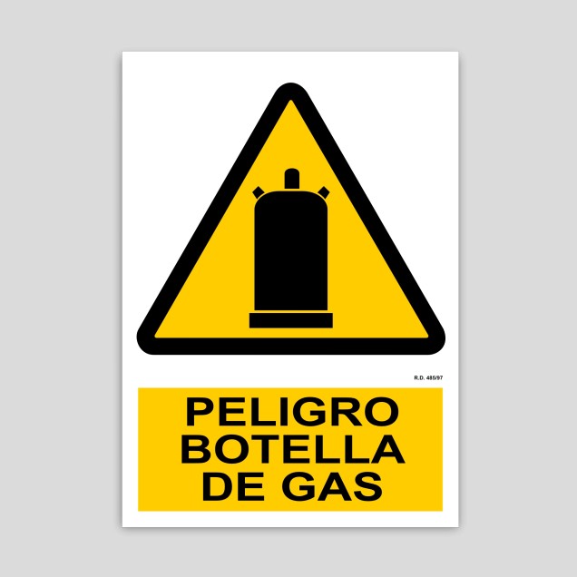 Cartel de peligro botella de gas