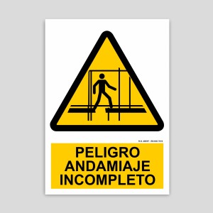 Danger sign, incomplete scaffolding