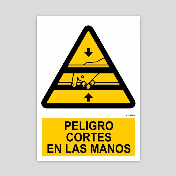 Cartel de peligro de cortes en las manos