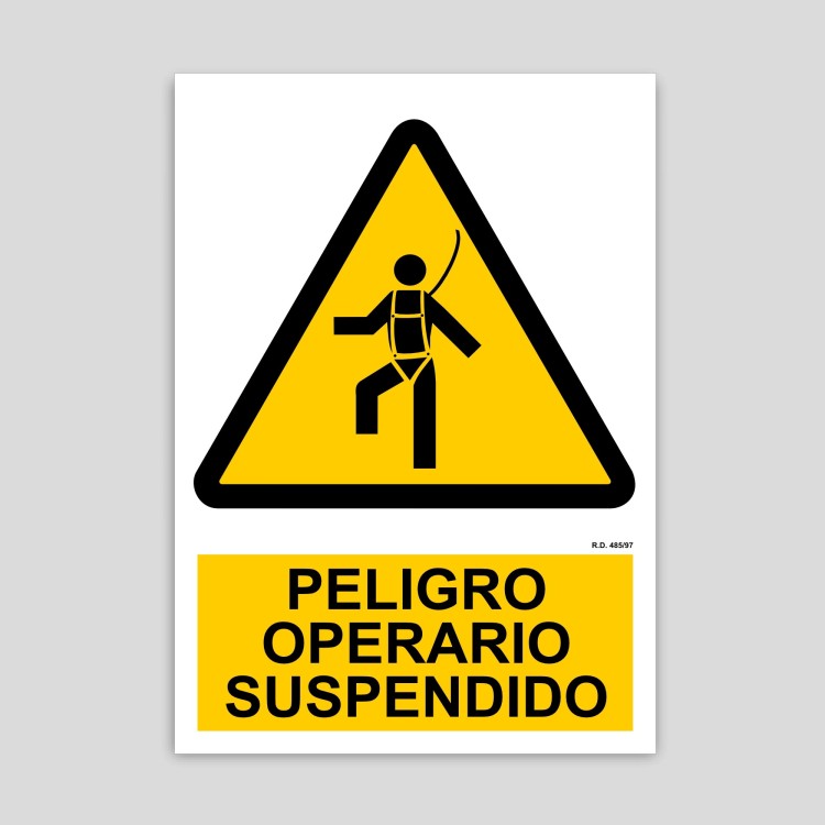 Cartel de peligro operario suspendido