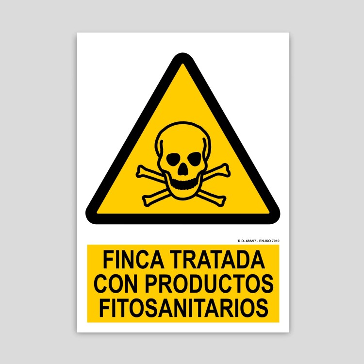 Cartell de finca tractada amb productes fitosanitaris