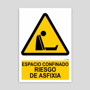 Cartel de peligro espacio confinado, riesgo de asfixia