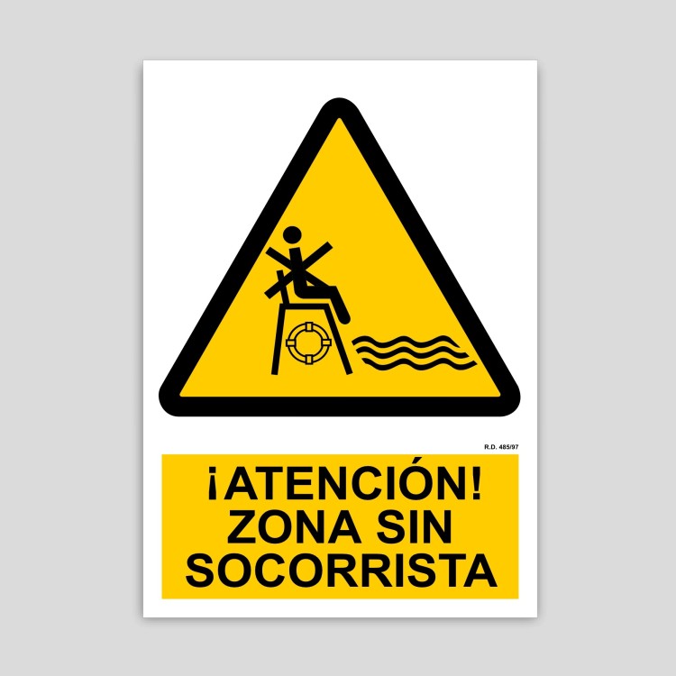 Attention sign for area without lifeguard