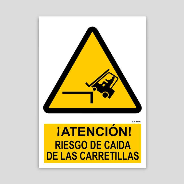 Warning sign for the risk of falling forklifts