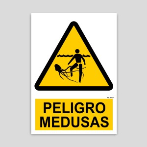 Cartel de peligro medusas