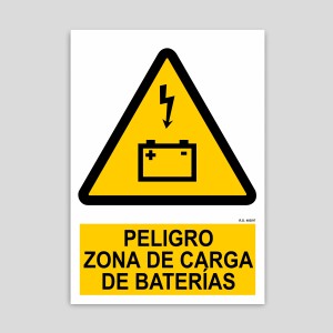 Cartell de perill, zona de càrrega de bateries