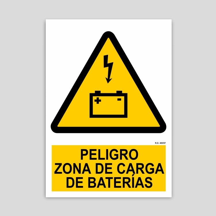 Cartel de peligro, zona de carga de baterías