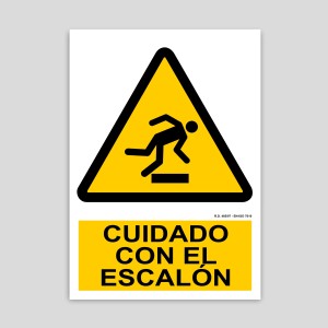 Cartel de peligro, cuidado con el escalón