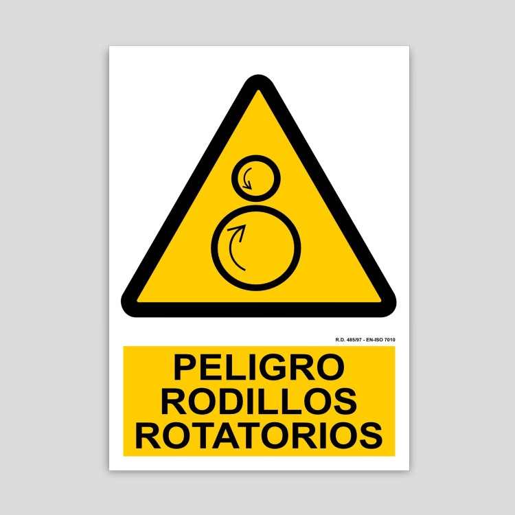 Cartel de peligro rodillos rotatorios