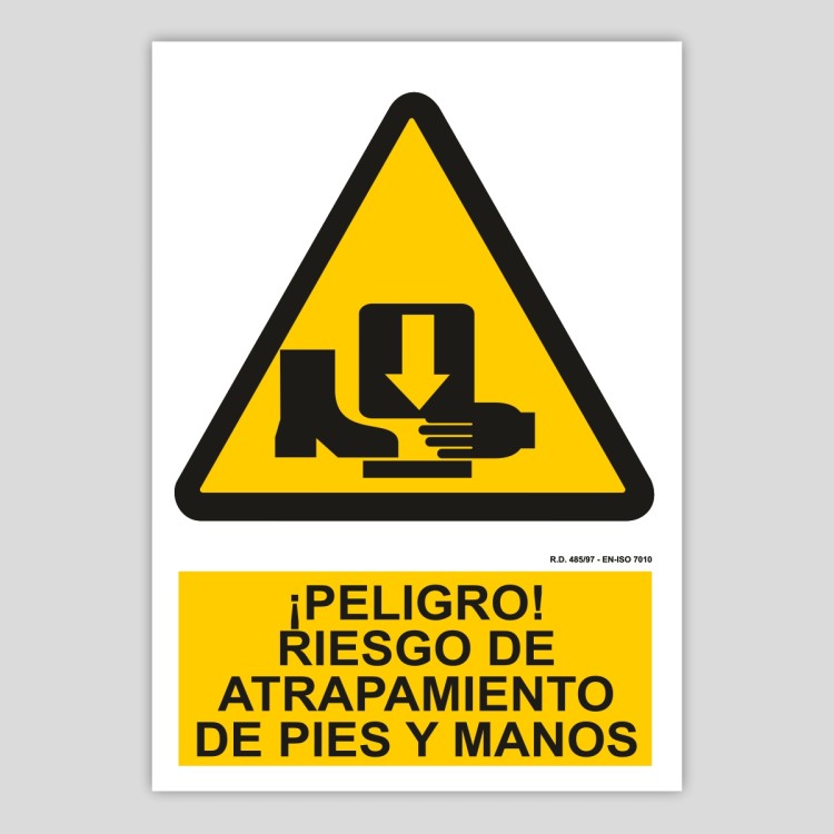 Peligro, riesgo de atrapamiento de pies y manos